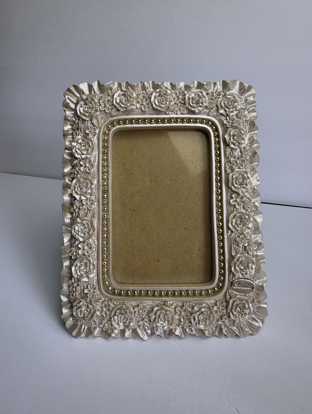 Santini Fancy Photo Frame Roses Floral Rhinestone Beaded Ornate 6"x4" Photo